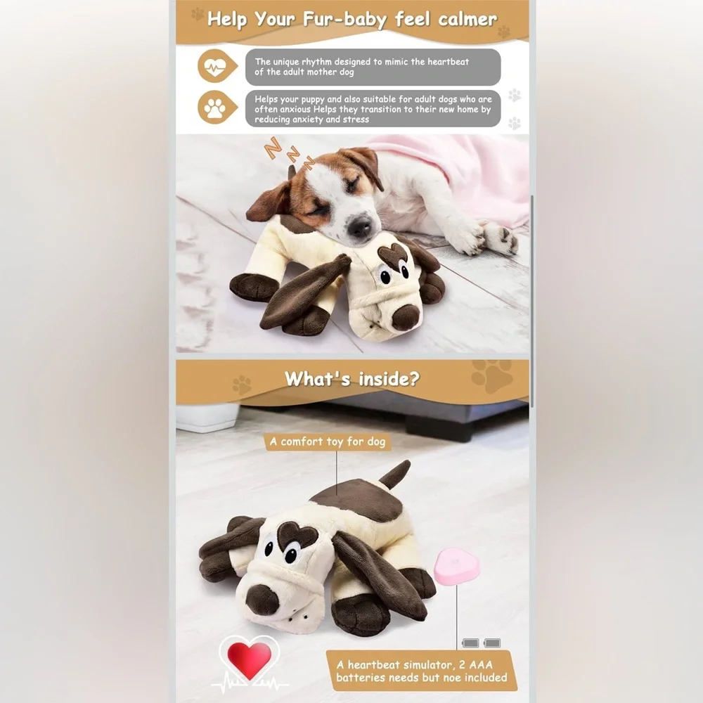 NEW PUPPY Heartbeat Calming Plush Dog Toy for Separation Anxiety #B